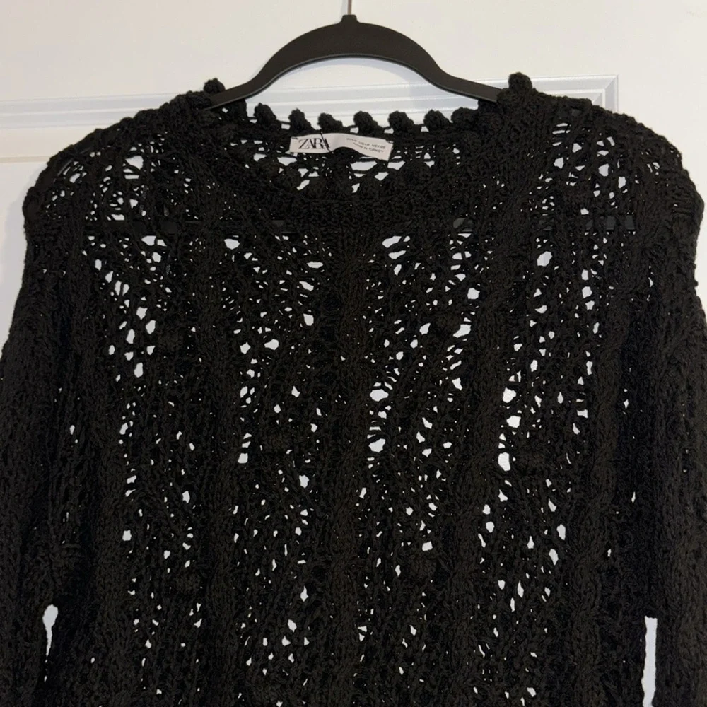 Zara Black Crochet knit Sweater Top